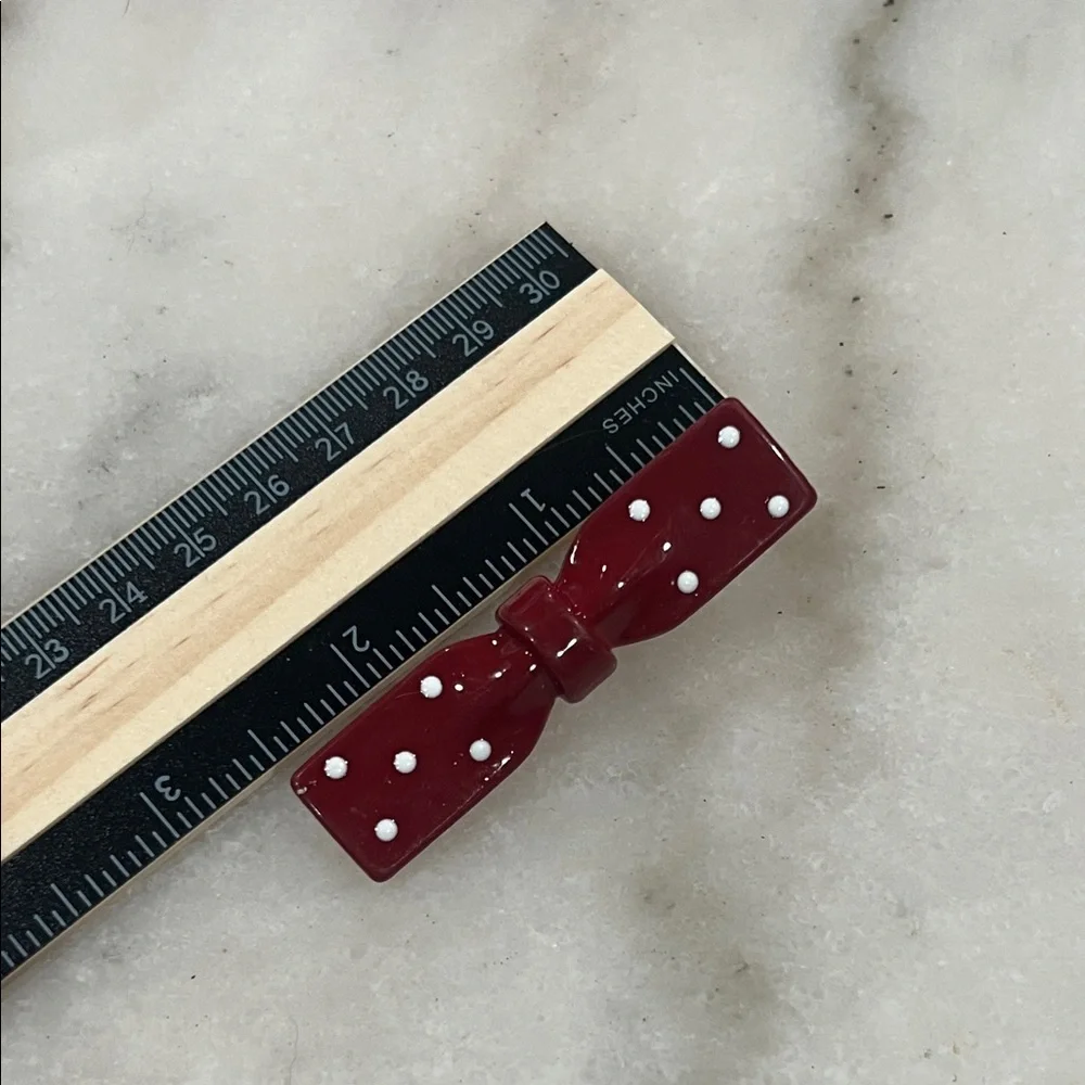 Women's Hair Clip Set - Red Plaid, Gold Rhinestone & Burgundy Bow